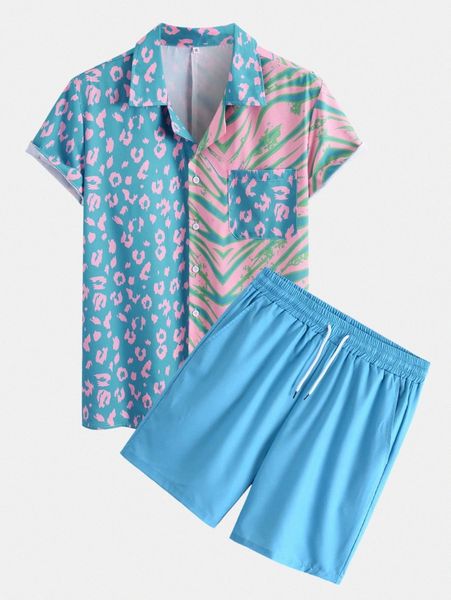 men random leopard patched pocket button through shirt & drawstring shorts y6f5#, Gray
men random leopard patched pocket button through shirt & drawstring shorts y6f5#, Gray