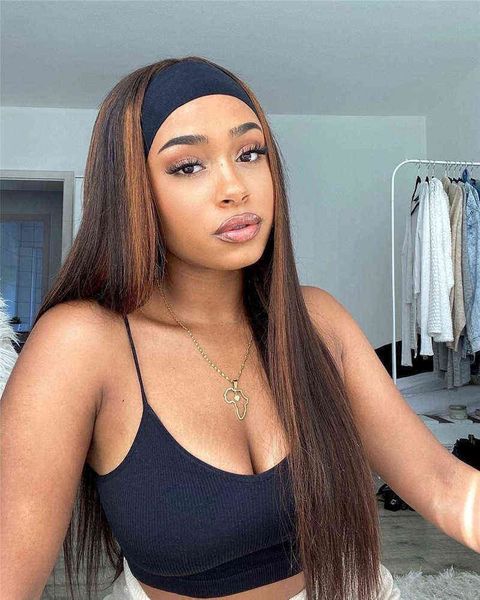 fashion headscarf wig long straight hair chemical fiber headcover 220816, Black 
fashion headscarf wig long straight hair chemical fiber headcover 220816, Black