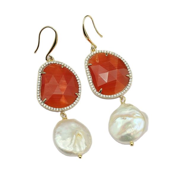 natural orange cat eye cz paved white keshi coin pearl dangle hook earrings handmade for girls lady gifts, Silver
natural orange cat eye cz paved white keshi coin pearl dangle hook earrings handmade for girls lady gifts, Silver