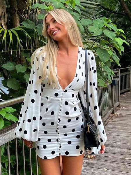 long sleeve polka dot women party bodycon dress white mini vintage dress deep v neck dress vestidos de fiesta l220714, Black;gray
long sleeve polka dot women party bodycon dress white mini vintage dress deep v neck dress vestidos de fiesta l220714, Black;gray
