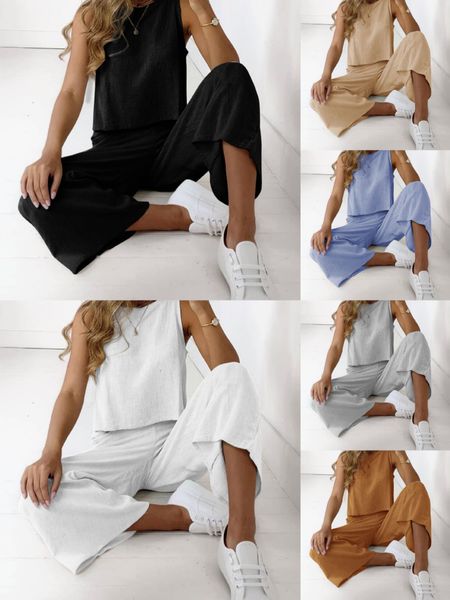 pants 2022 european and american summer new cotton linen casual fashion sleeveless wide leg two-piece set, White
pants 2022 european and american summer new cotton linen casual fashion sleeveless wide leg two-piece set, White