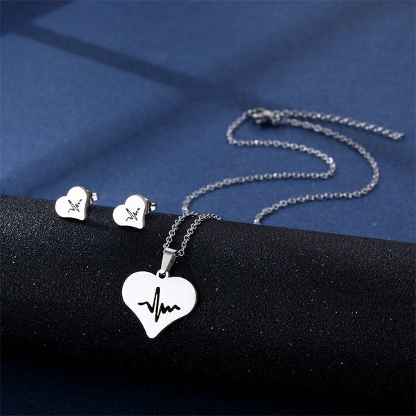 stainless steel love necklace for women new style fashion jewelry heart shaped ecg pendant clavicle chain stud earrings set, Silver
stainless steel love necklace for women new style fashion jewelry heart shaped ecg pendant clavicle chain stud earrings set, Silver