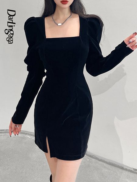 darlingaga square collar korean fashion velvet black dress female puff sleeve bodycon elegant party dresses split spring autumn, Black;gray
darlingaga square collar korean fashion velvet black dress female puff sleeve bodycon elegant party dresses split spring autumn, Black;gray
