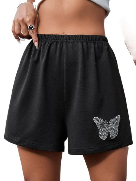 beaded butterfly detail track shorts l4gk#, White;black
