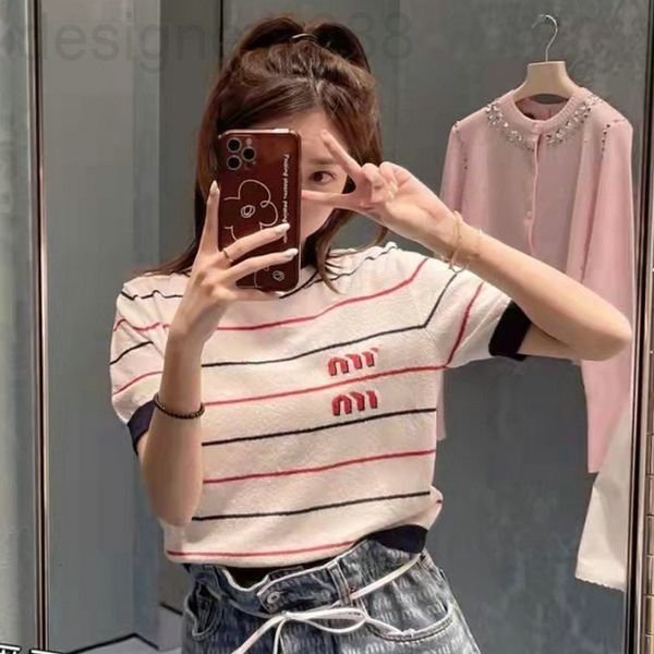 women's t-shirt designer miu fashion new summer dress stripe round neck short t-shirt women's small fresh sweet versatile thin kni, White
women's t-shirt designer miu fashion new summer dress stripe round neck short t-shirt women's small fresh sweet versatile thin kni, White