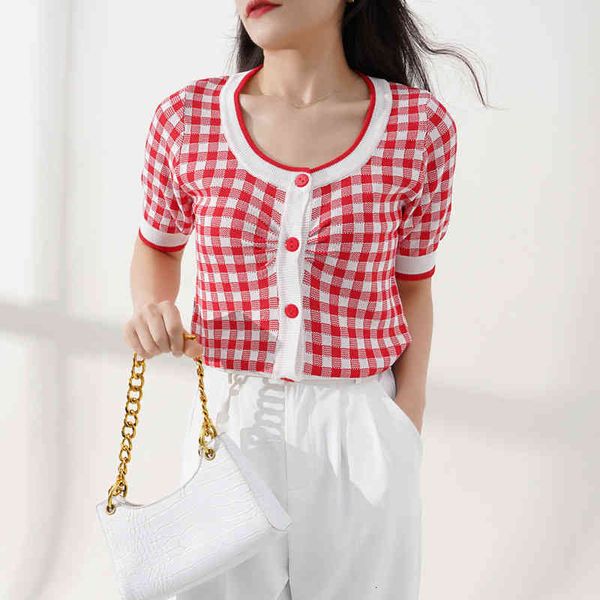 women's hoodies sweatshirts summer korean red plaid short sleeved sweater foreign style round neck cardigan blouse women l7e3, Black
women's hoodies sweatshirts summer korean red plaid short sleeved sweater foreign style round neck cardigan blouse women l7e3, Black