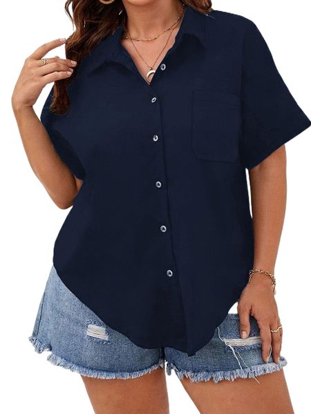 plus button up curved hem shirt 89ng#, Black
plus button up curved hem shirt 89ng#, Black