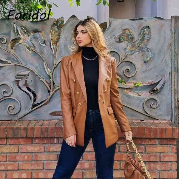 faux leather brown blazer jacket coat autumn winter femme double breasted pockets streetwear pu blazer office blazer l220714, Black
faux leather brown blazer jacket coat autumn winter femme double breasted pockets streetwear pu blazer office blazer l220714, Black
