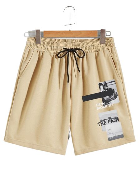 romwe guys slogan graphic drawstring shorts b5kx#, White;black