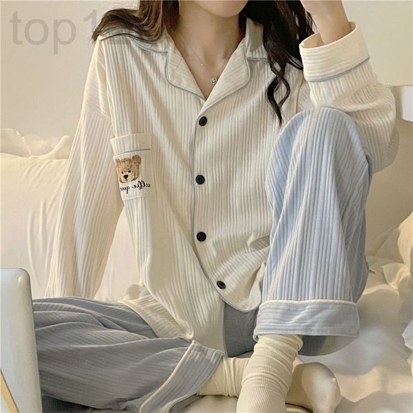 women's two piece pants designer pajamas female autumn and winter cardigan ins bear cute cartoon spring home clothes set, White
women's two piece pants designer pajamas female autumn and winter cardigan ins bear cute cartoon spring home clothes set, White