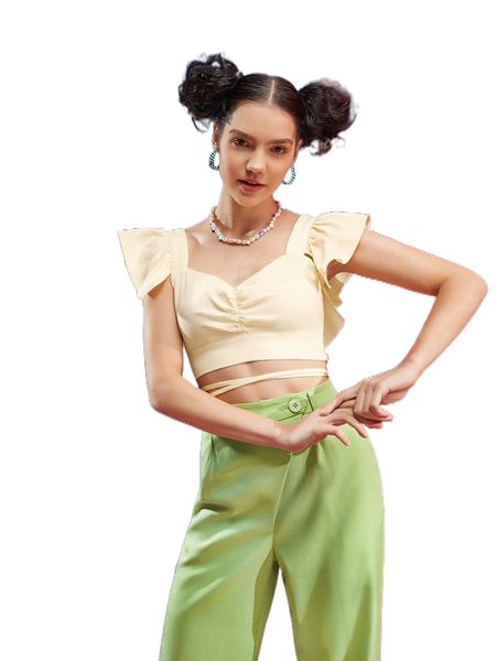 x jewel sum ruffle trim crisscross tie back ruched bust u2pk#, White
x jewel sum ruffle trim crisscross tie back ruched bust u2pk#, White