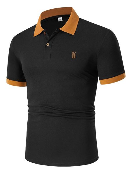 men letter graphic contrast trim polo shirt m02e#, White;black