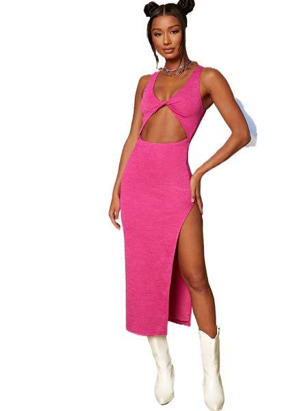 twist front cut out split thigh dress q3gt#, Black;gray 
twist front cut out split thigh dress q3gt#, Black;gray