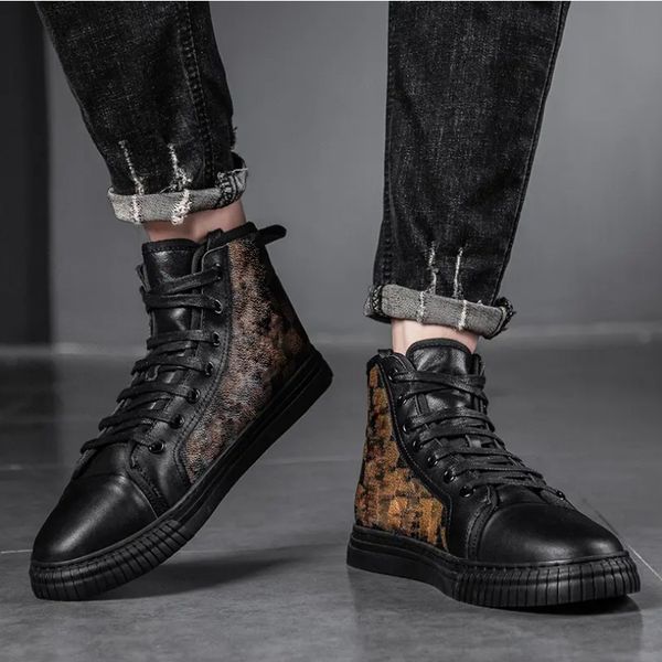 men pu fashion boots high printed flat bottom lace up comfortable formal boots hm447, Black
men pu fashion boots high printed flat bottom lace up comfortable formal boots hm447, Black