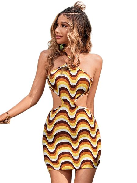 allover print cut out crisscross tie backless halter bodycon dress 45ir#, Black;gray
allover print cut out crisscross tie backless halter bodycon dress 45ir#, Black;gray