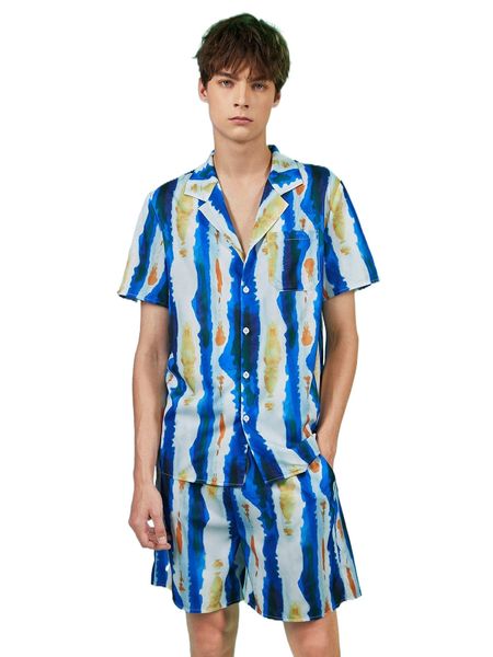 romwe guys tie dye shirt & shorts j2dk#, Gray