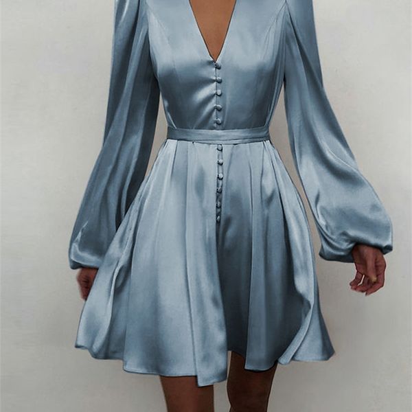 women silk dress celmia satin mini robe summer elegant party wrap evening long lantern sleeve v neck solid vestidos 220514, Black;gray
women silk dress celmia satin mini robe summer elegant party wrap evening long lantern sleeve v neck solid vestidos 220514, Black;gray