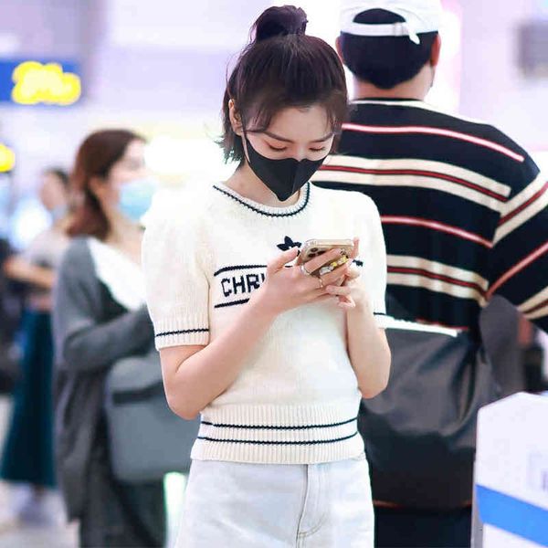 women's knits tees lucky five pointed star letter jacquard wool sweater round neck short sleeve slim fit zheng xiuyan mao xiaotong same, White
women's knits tees lucky five pointed star letter jacquard wool sweater round neck short sleeve slim fit zheng xiuyan mao xiaotong same, White