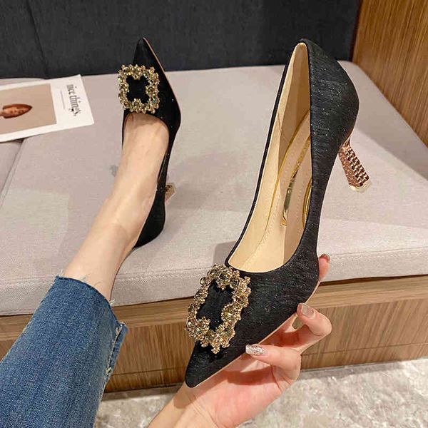sandals high heeled shoes women's spring and autumn pointed shallow mouth square button x798, Black
sandals high heeled shoes women's spring and autumn pointed shallow mouth square button x798, Black