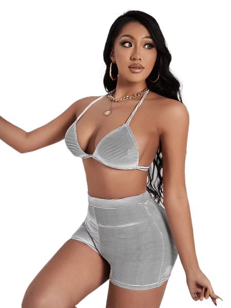 striped tie backless crop halter & biker shorts b0bq#, White
striped tie backless crop halter & biker shorts b0bq#, White