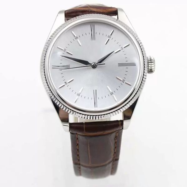 automatic mechanical watch for men leather strap 40mm silver dial male watch pin buckle montre de luxe waterproof high quality, Slivery;brown
automatic mechanical watch for men leather strap 40mm silver dial male watch pin buckle montre de luxe waterproof high quality, Slivery;brown