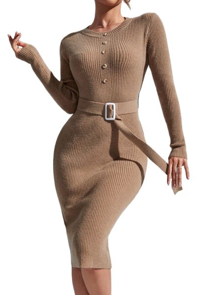 button detail belted sweater dress q7hk#, White;black
