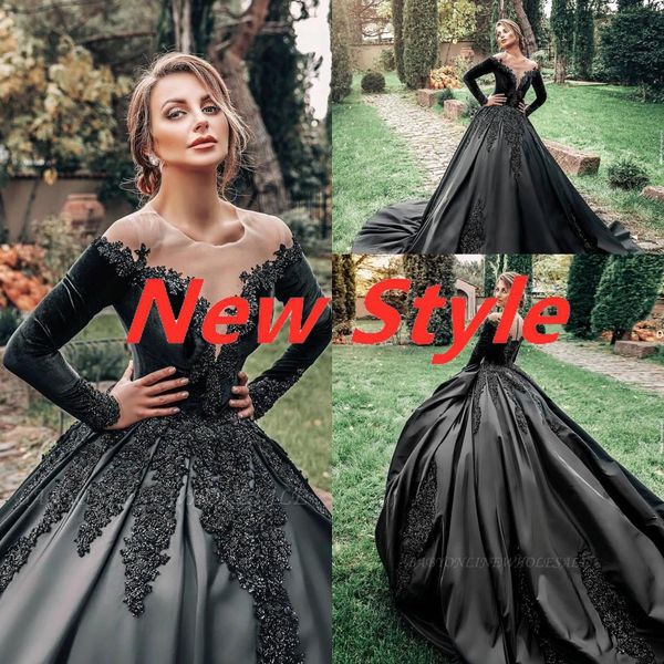 a line wedding dresses vintage black gothic forest country ball gown sheer neck long sleeve appliqued swee train bridal gowns plus size mate, White
a line wedding dresses vintage black gothic forest country ball gown sheer neck long sleeve appliqued swee train bridal gowns plus size mate, White