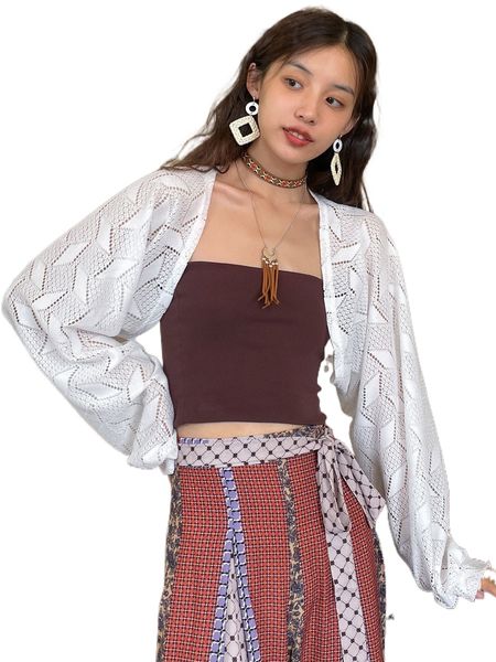 dazy 1pc open front bishop sleeve crop q7bo#, White