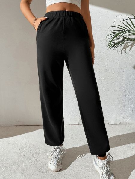 tall solid elastic waist sweatpants k2nn#, Black;white