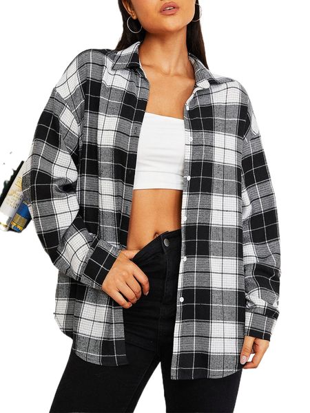 plaid print drop shoulder shirt h7o4#, White
plaid print drop shoulder shirt h7o4#, White