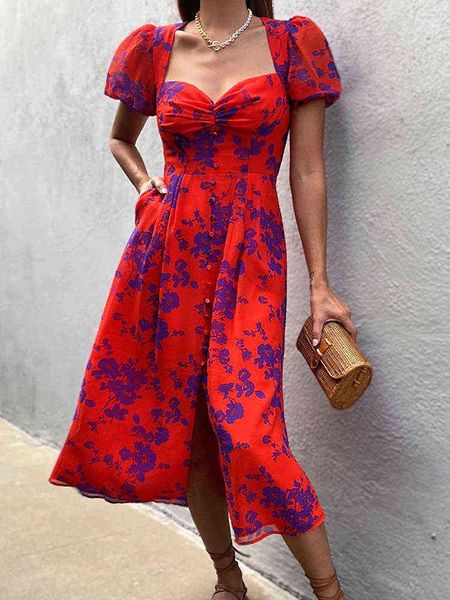 2022 summer women floral print midi dress elegant v-neck puff sleeve breasted side split female dresses beach holiday lady dress t220819, Black;gray
2022 summer women floral print midi dress elegant v-neck puff sleeve breasted side split female dresses beach holiday lady dress t220819, Black;gray