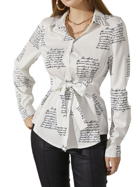 slogan graphic tie front blouse p7z8#, White