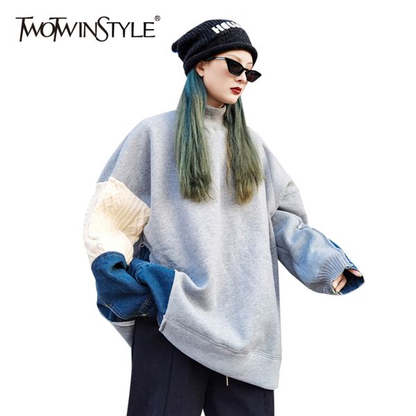 casual patchwork denim sweatshirt for women turtleneck long sleeve hit color loose thick sweatshirts female 210423, Black
casual patchwork denim sweatshirt for women turtleneck long sleeve hit color loose thick sweatshirts female 210423, Black
