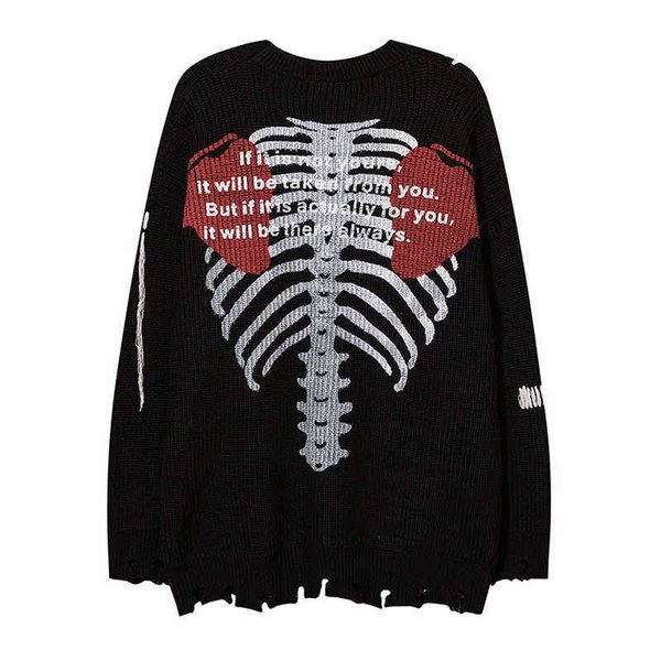 men oversized sweater black loose harajuku retro skull print woman high street damage hole knitted pullovers t220730, White;black
men oversized sweater black loose harajuku retro skull print woman high street damage hole knitted pullovers t220730, White;black
