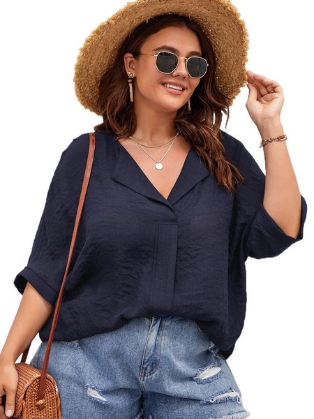plus solid batwing sleeve blouse v4sp#, Black 
plus solid batwing sleeve blouse v4sp#, Black