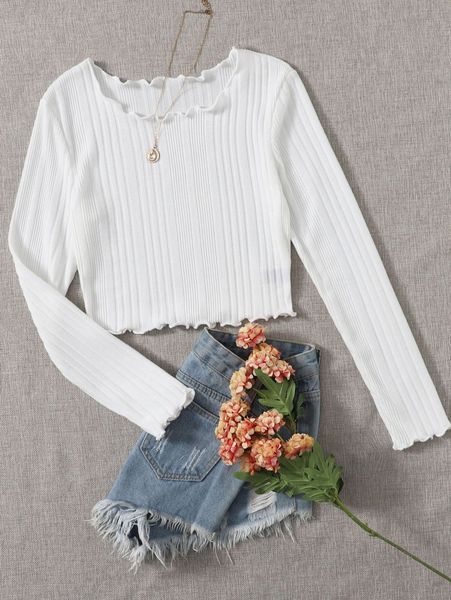 lettuce trim rib-knit tee z5oh#, White