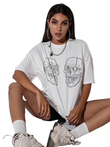 drop shoulder skull print tee n9ay#, White
drop shoulder skull print tee n9ay#, White