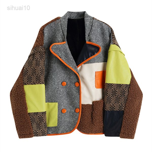retro plus velvet stitching lamb plush jacket women autumn and winter loose contrast color all-competition wool cotton jacket female l220725, Black;brown
retro plus velvet stitching lamb plush jacket women autumn and winter loose contrast color all-competition wool cotton jacket female l220725, Black;brown