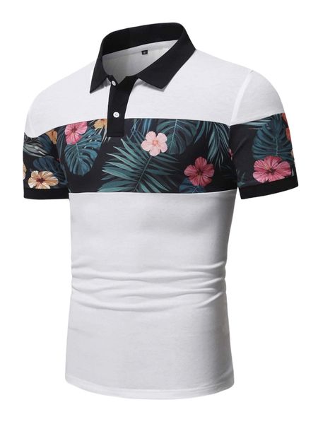 men tropical print contrast collar polo shirt o72w#, White;black
men tropical print contrast collar polo shirt o72w#, White;black