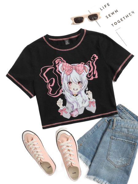 plus size figure graphic stitching detail tee v8hh#, Black 
plus size figure graphic stitching detail tee v8hh#, Black