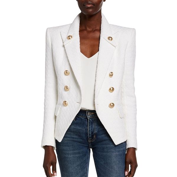high street est fall winter designer jacket women s double breasted lion buttons slim fitting tweed blazer lj201021, White;black
high street est fall winter designer jacket women s double breasted lion buttons slim fitting tweed blazer lj201021, White;black