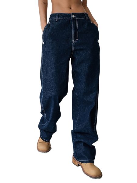 dazy button side straight leg jeans 34lo#, Blue 
dazy button side straight leg jeans 34lo#, Blue