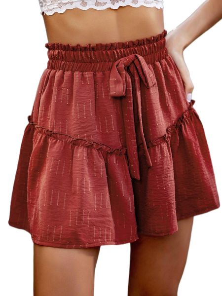 paper bag waist knot frill trim shorts 356q#, White;black