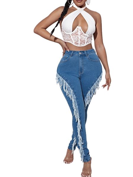 sxy high waist fringe detail jeans d7yl#, Blue
sxy high waist fringe detail jeans d7yl#, Blue