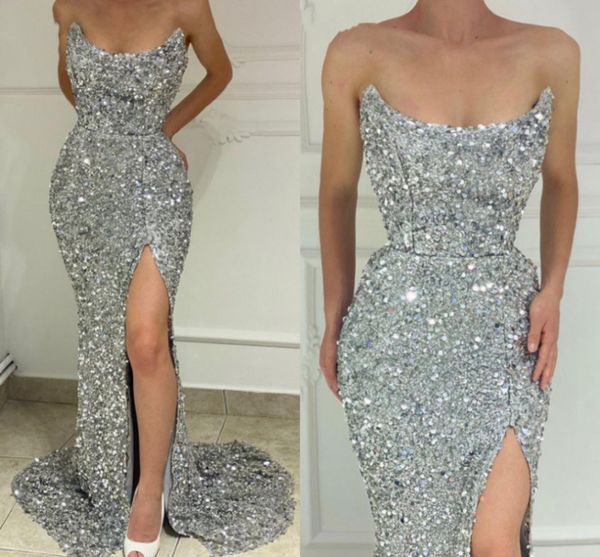 long mermaid evening dresses 2022 elegant scoop neck sleeveless sparkly silver sequin high slit prom party gown robes de soiree vestidos, Black;red
long mermaid evening dresses 2022 elegant scoop neck sleeveless sparkly silver sequin high slit prom party gown robes de soiree vestidos, Black;red