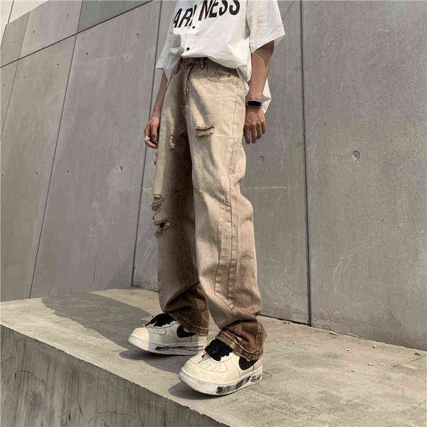 2022 men's trousers retro high street tie dye coffee color hole straight thin jeans high waist loose gradient wide leg pants men t22072, Blue
2022 men's trousers retro high street tie dye coffee color hole straight thin jeans high waist loose gradient wide leg pants men t22072, Blue