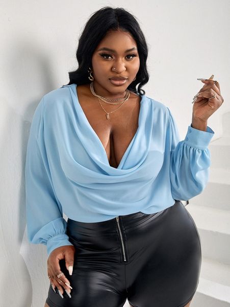 sxy plus solid draped front lantern sleeve b6k6#, Black
sxy plus solid draped front lantern sleeve b6k6#, Black