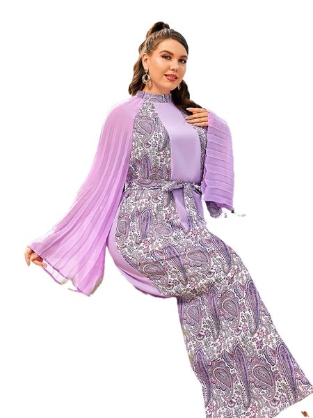 plus paisley & floral print pleated raglan sleeve belted dress f3dl#, Black
plus paisley & floral print pleated raglan sleeve belted dress f3dl#, Black