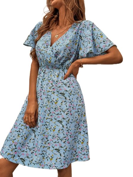 floral print butterfly sleeve tie back dress w9r2#, Black;gray
floral print butterfly sleeve tie back dress w9r2#, Black;gray