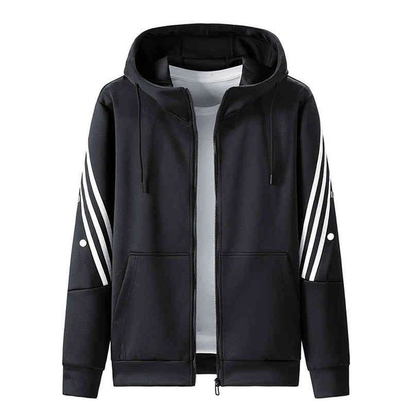 spring new men's sports leisure jacket three bar hooded sweater youth cardigan, Black
spring new men's sports leisure jacket three bar hooded sweater youth cardigan, Black